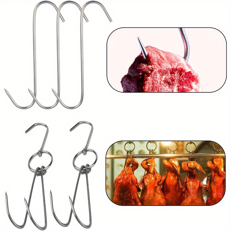 10Pcs Stainless Steel S Hooks with Sharp Tip Butcher Meat Hook Tool for Hot  and Cold Smoking Sausage Grill Duck Hanging Hooks