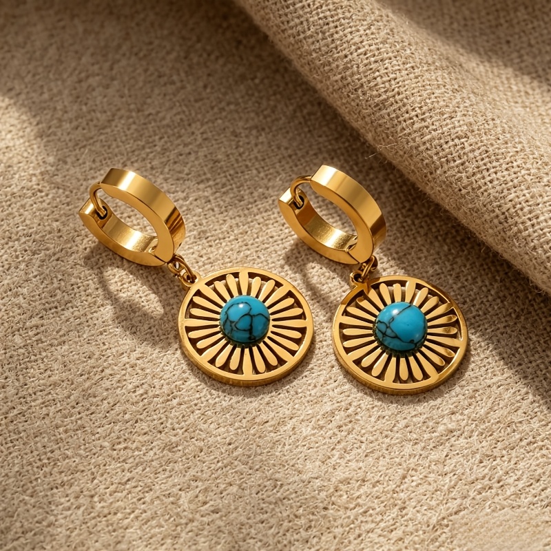 Women's Stainless Steel Retro Hollow Pendant Earrings