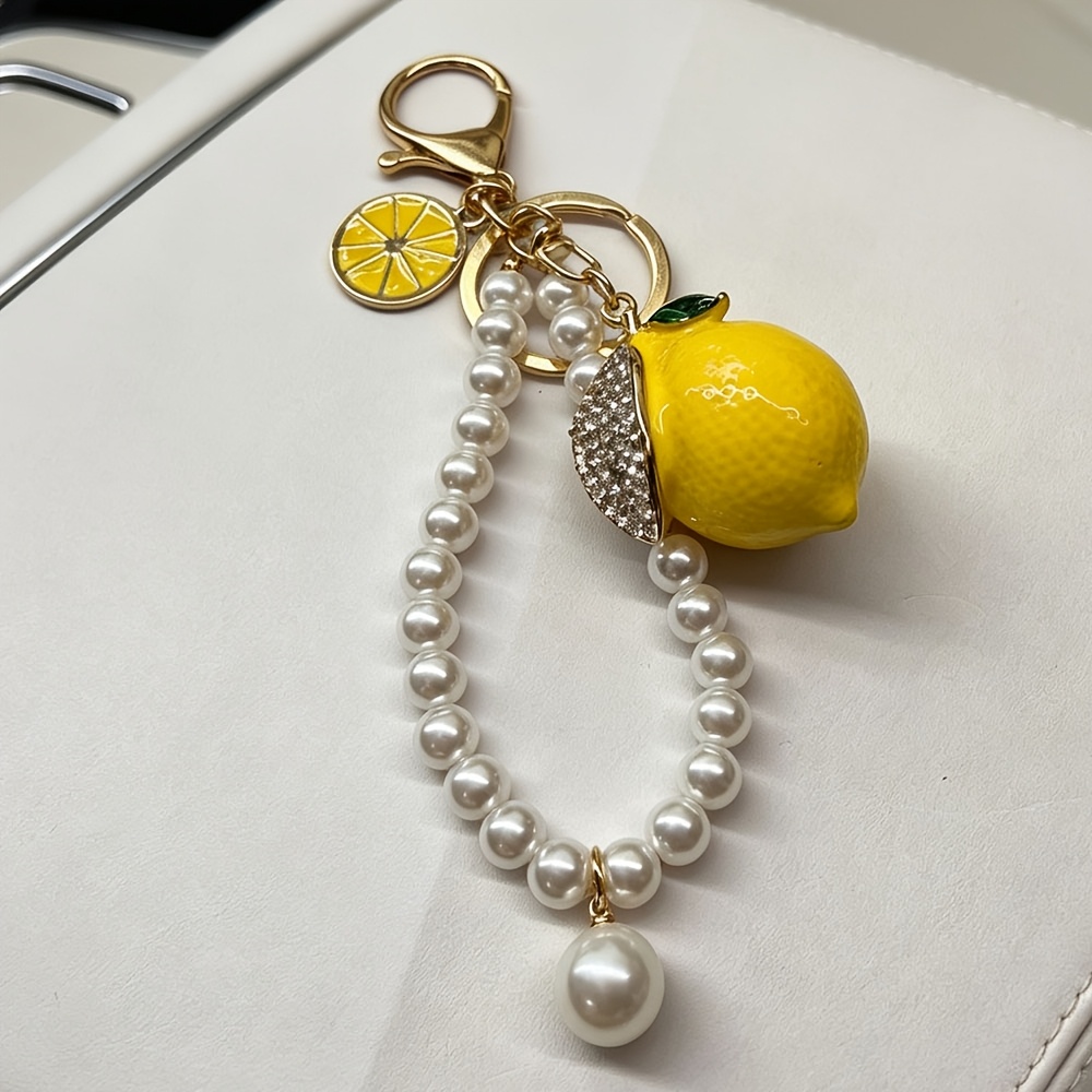 TEMU 1pc Metal Water Rhinestone Lemon Keychain, Car Key Pendant, Women' Accessory, Gift For Holidays