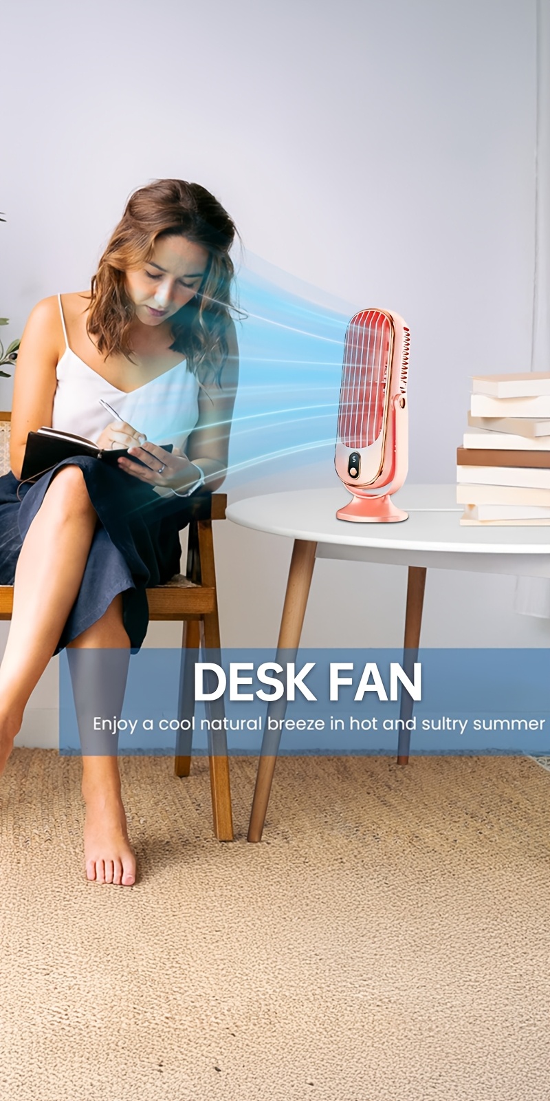 sleek portable usb desk fan with 5   led display   ideal for home office   bedroom cooling desk use rechargeable 1200mah battery indoor outdoor compatible details 0