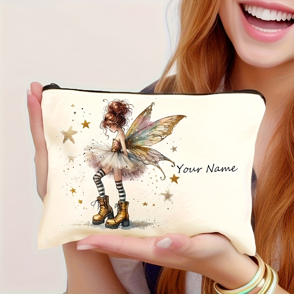 Personalized Vintage Makeup Bag - Custom Name Fantasy Elf Girl Design, Durable Fabric Gift Suitable For Women, Mothers, Daughters, And (graduation, Weddings, Holidays), Girls' Makeup Pouch