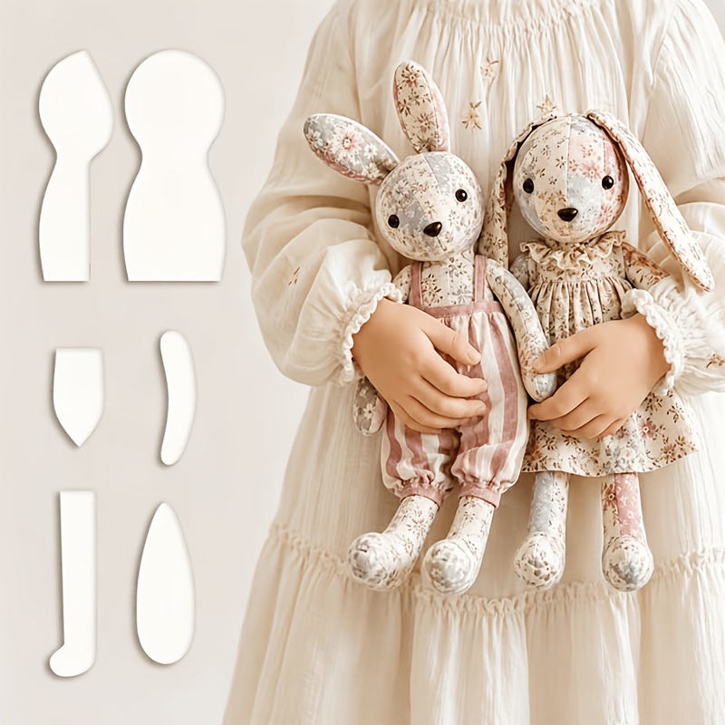 TEMU Ensemble de 6 pochoirs de couture DIY pour lapin - Réutilisables, lavables, adaptés aux pochoirs de fabrication de peluche de lapin DIY, modèles