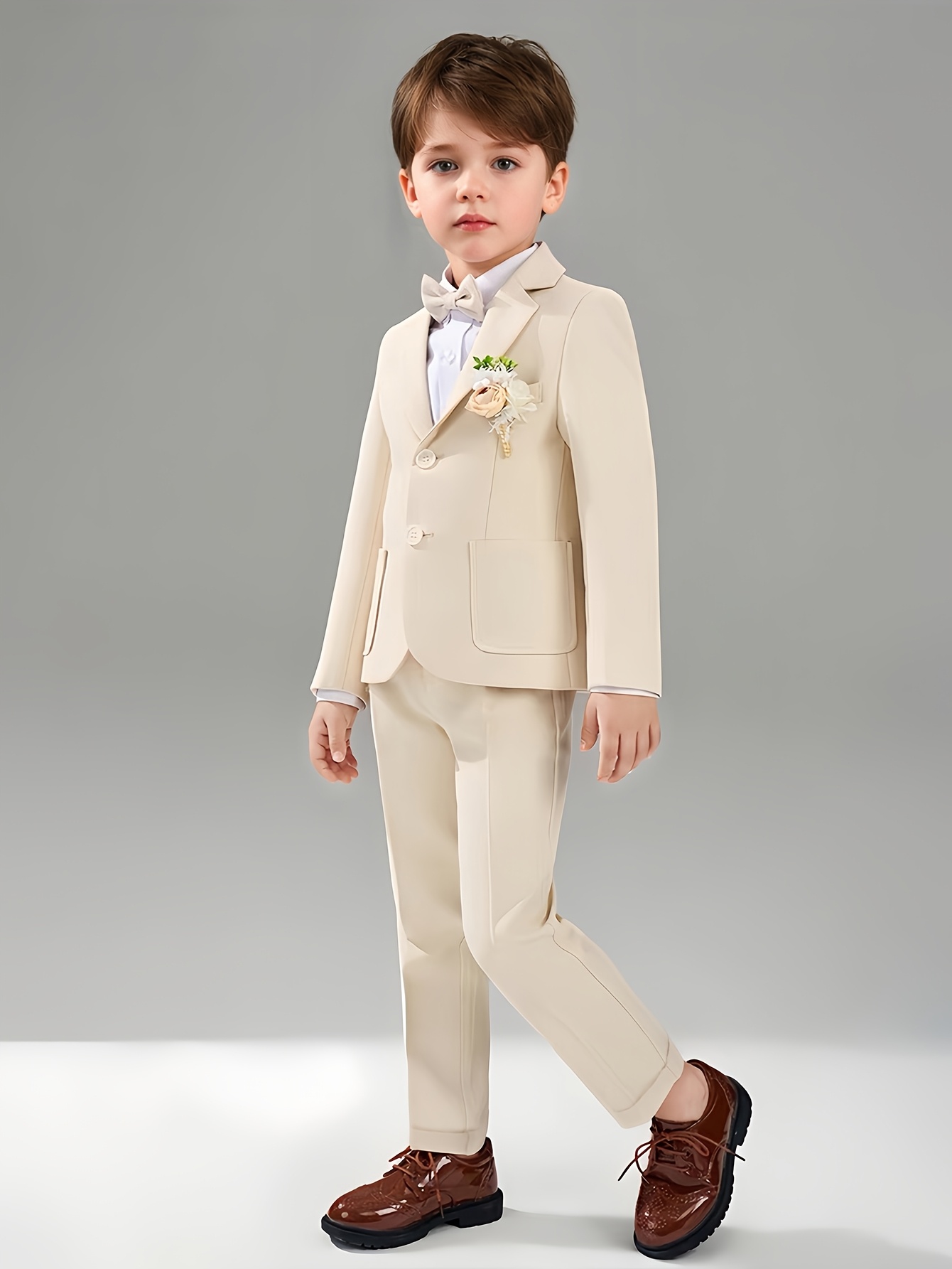 boys 4pcs suit set kids formal wedding fashion beige dress - Temu Mauritius