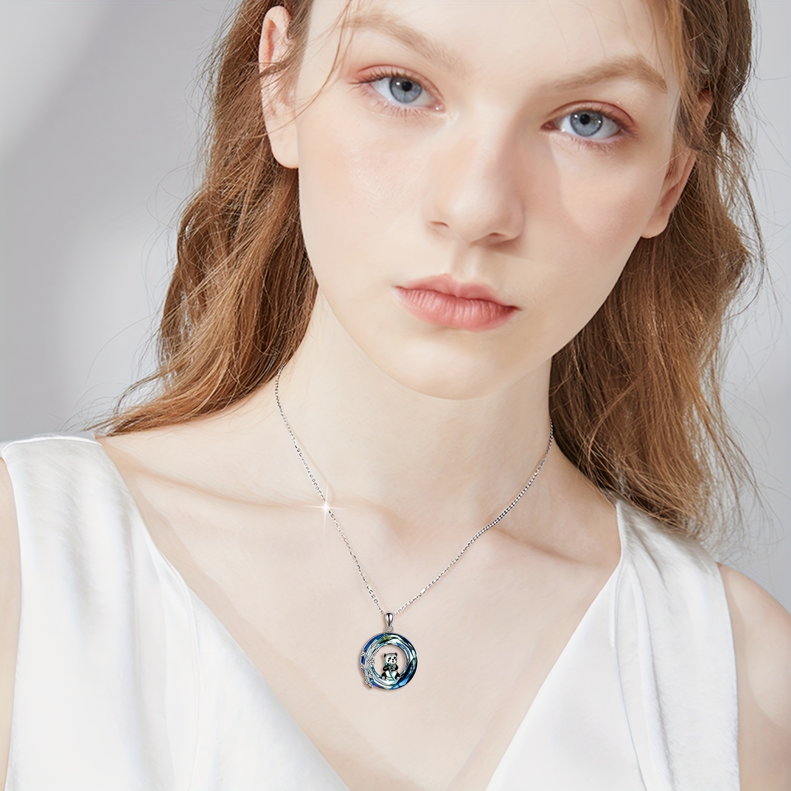 Women's Cute Panda Crystal Necklace with Bamboo Pendant