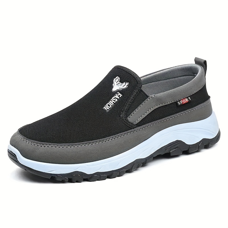 

Men's Solid Colour Slip On Walking Shoes, Comfy Non Slip Breathable Durable Trekking Sneakers For Men's Outdoor Activities