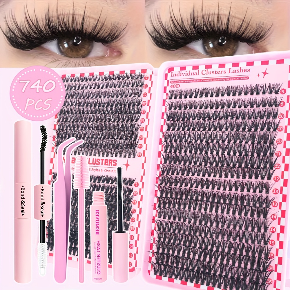 740pcs/280pcs False Eyelashes 304050d Large Capacity Eyelash Book Set With Glue Brush Tweezers Removal Liquid Grafting Tools