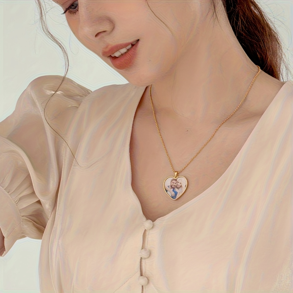 Personalized Custom Family Photo Heart Pendant Necklace