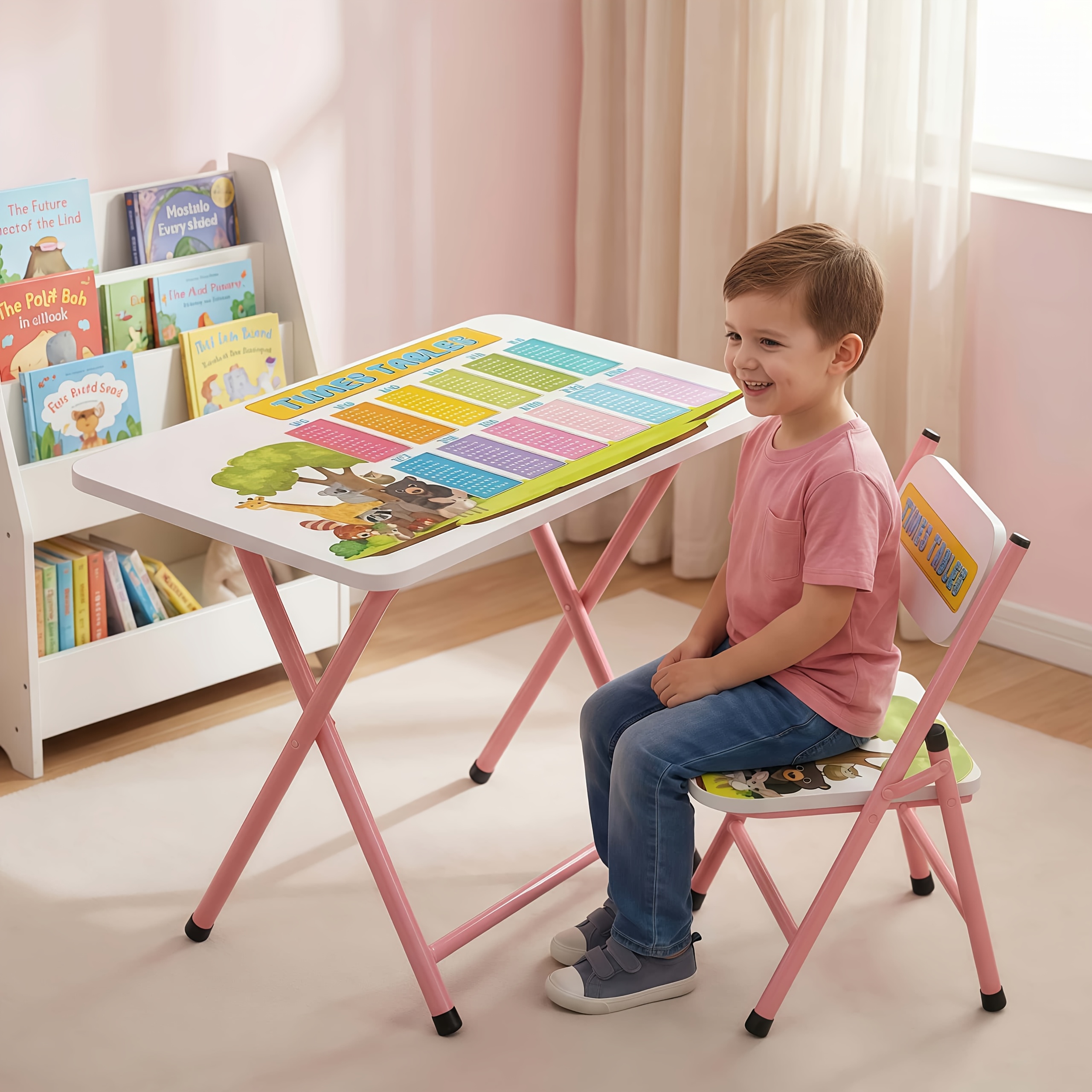 Small Classroom Desk And Chair Set Suitable for Students 3-18 Years Old Youngsters's Study Table Primary School Students Writing Homework Book Table Foldable Home School Desk And Chair Set