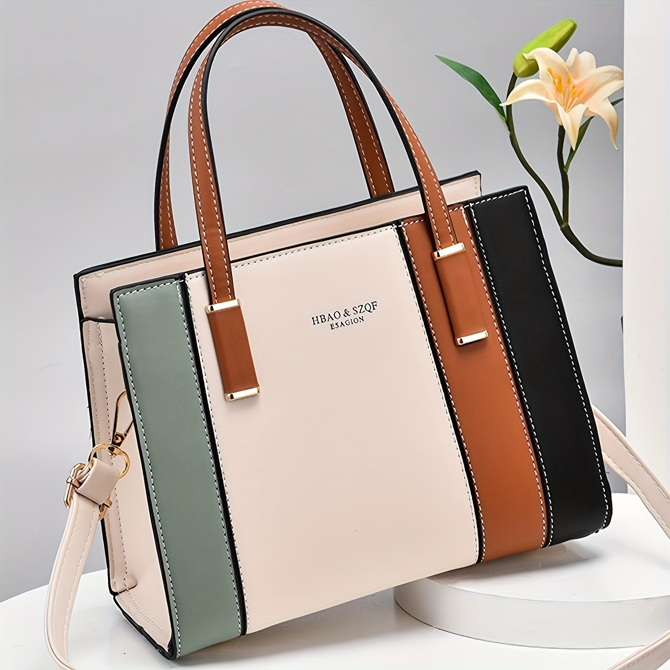 

Chic Colorblock Handbag With Long Strap - Shoulder & Crossbody Bag, Magnetic Closure, Polyester Lined