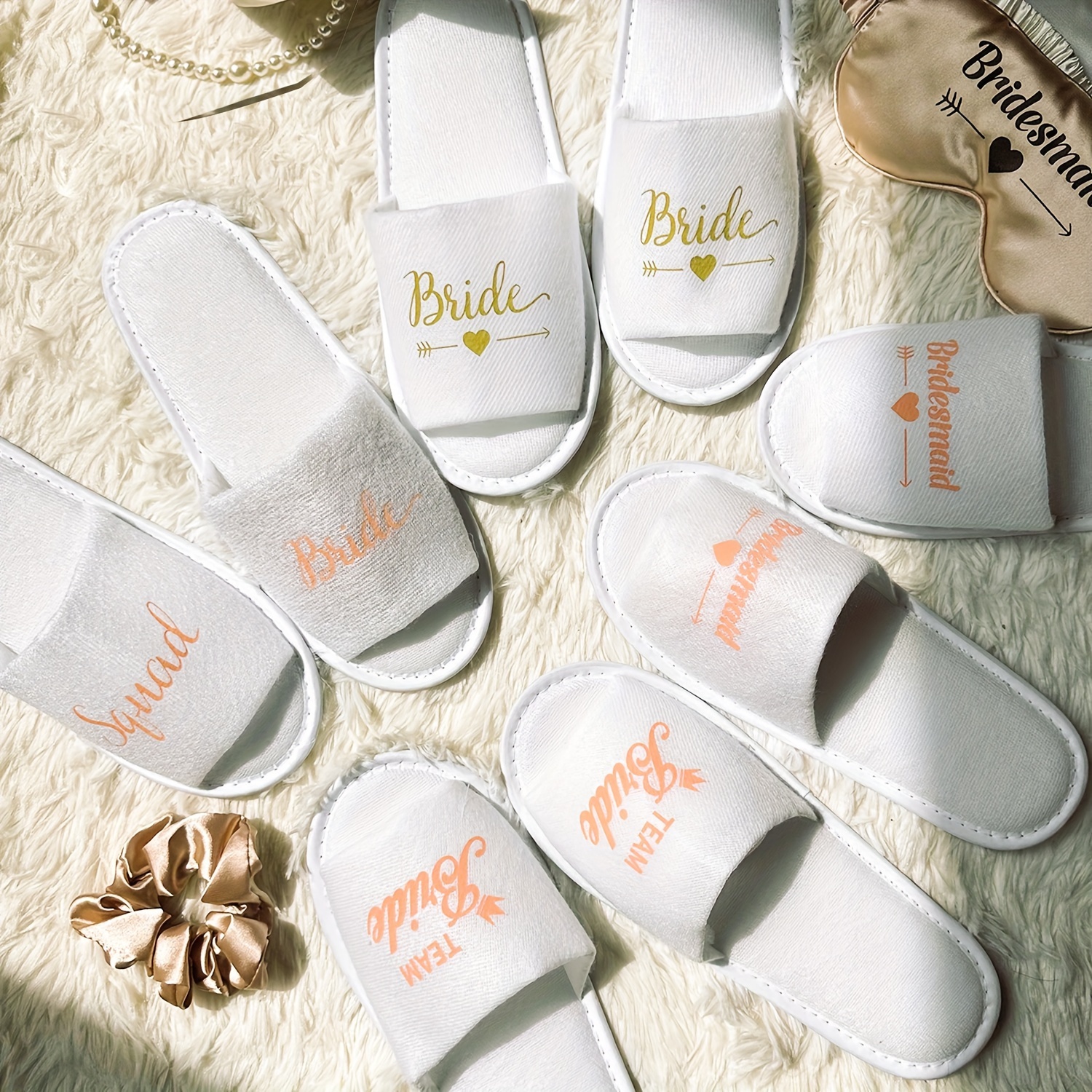 

Bridal Party Slippers Set, Open-toe Lightweight Soft Sole Cozy Flats, Wedding Party Guests Home Slip-on Shoes, For Bride, Bridesmaid, Team Bride, Bride Squad And Bachelorettes