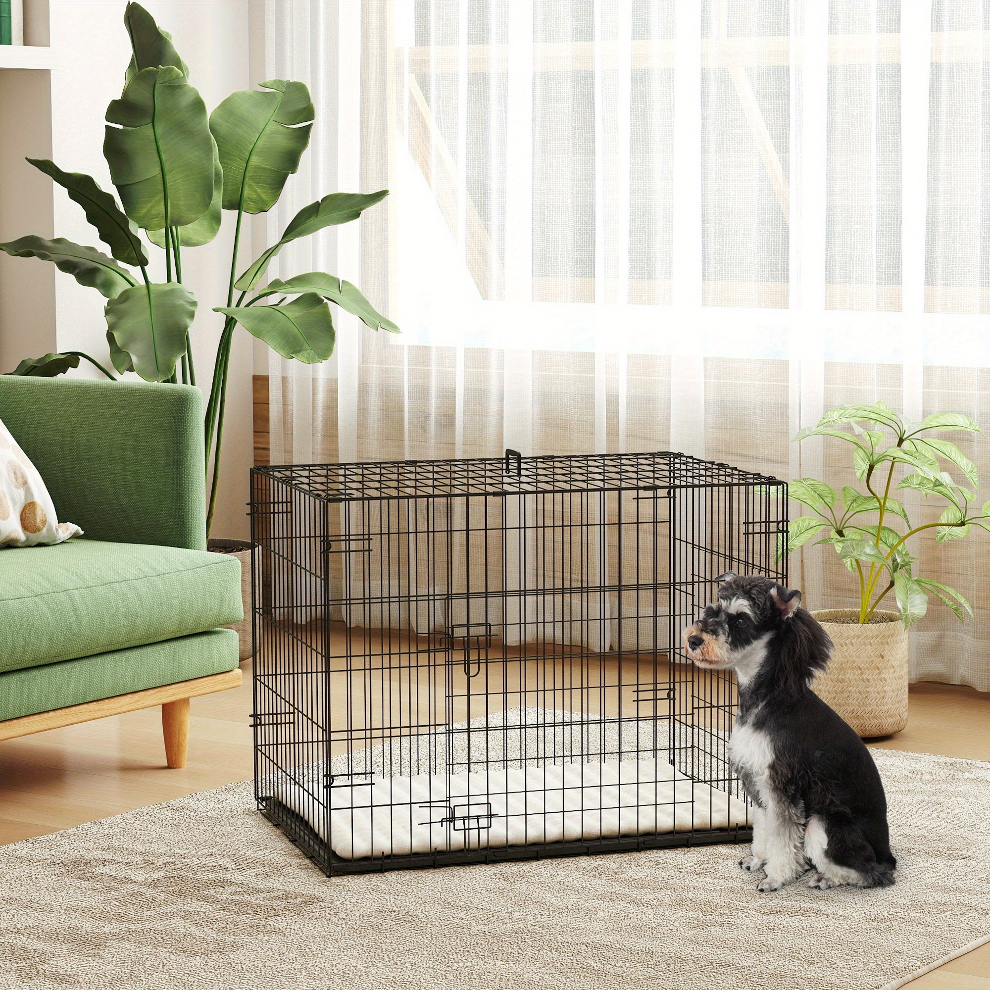 TEMU Pawhut 30' Cage pour chien, Niche pliante en métal pour chien avec 2 portes, plateau, coussin