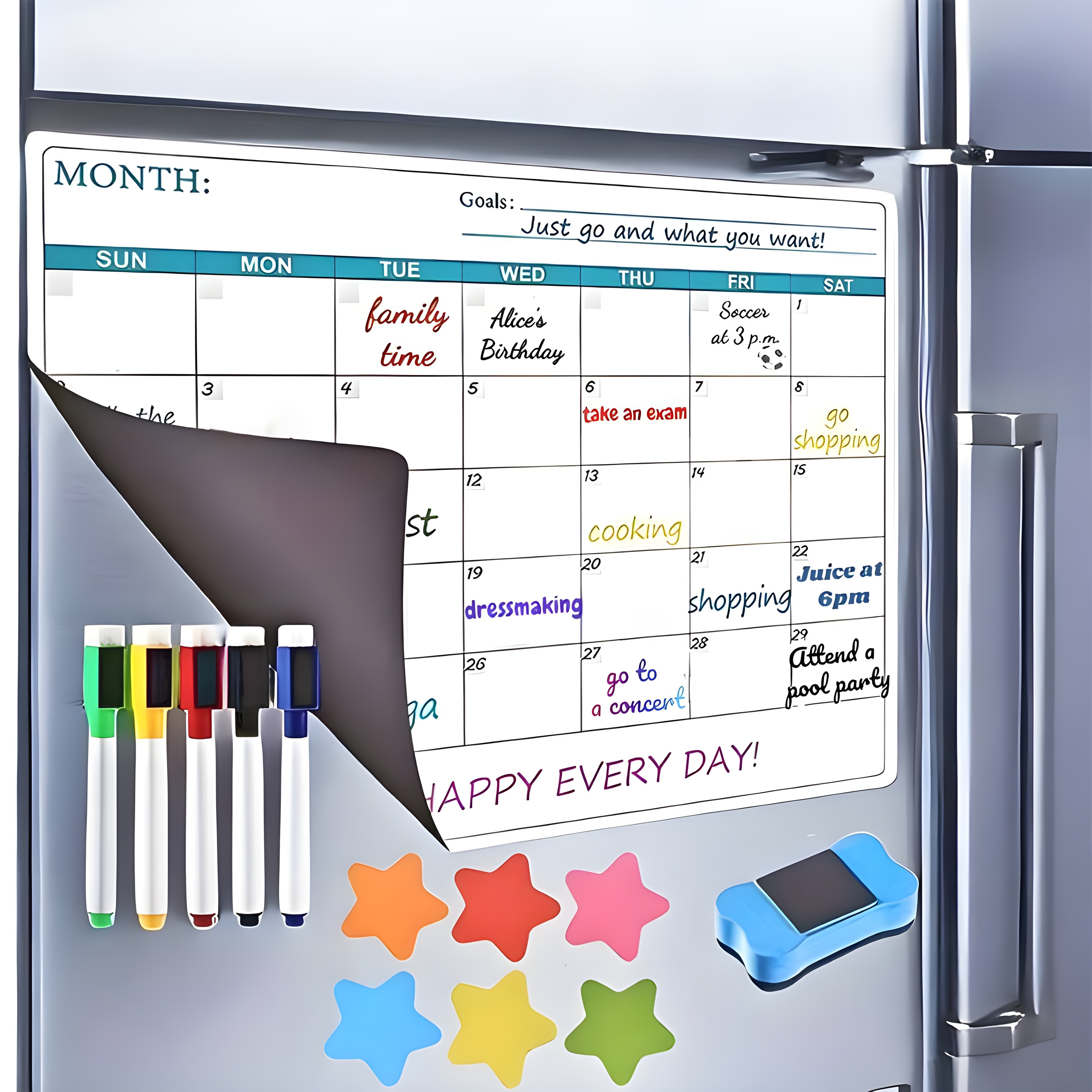 Calendario magnético de borrado en seco, calendario para refrigerador,  lista mensual, pizarra blanca, calendario familiar con 6 marcadores y  tablero