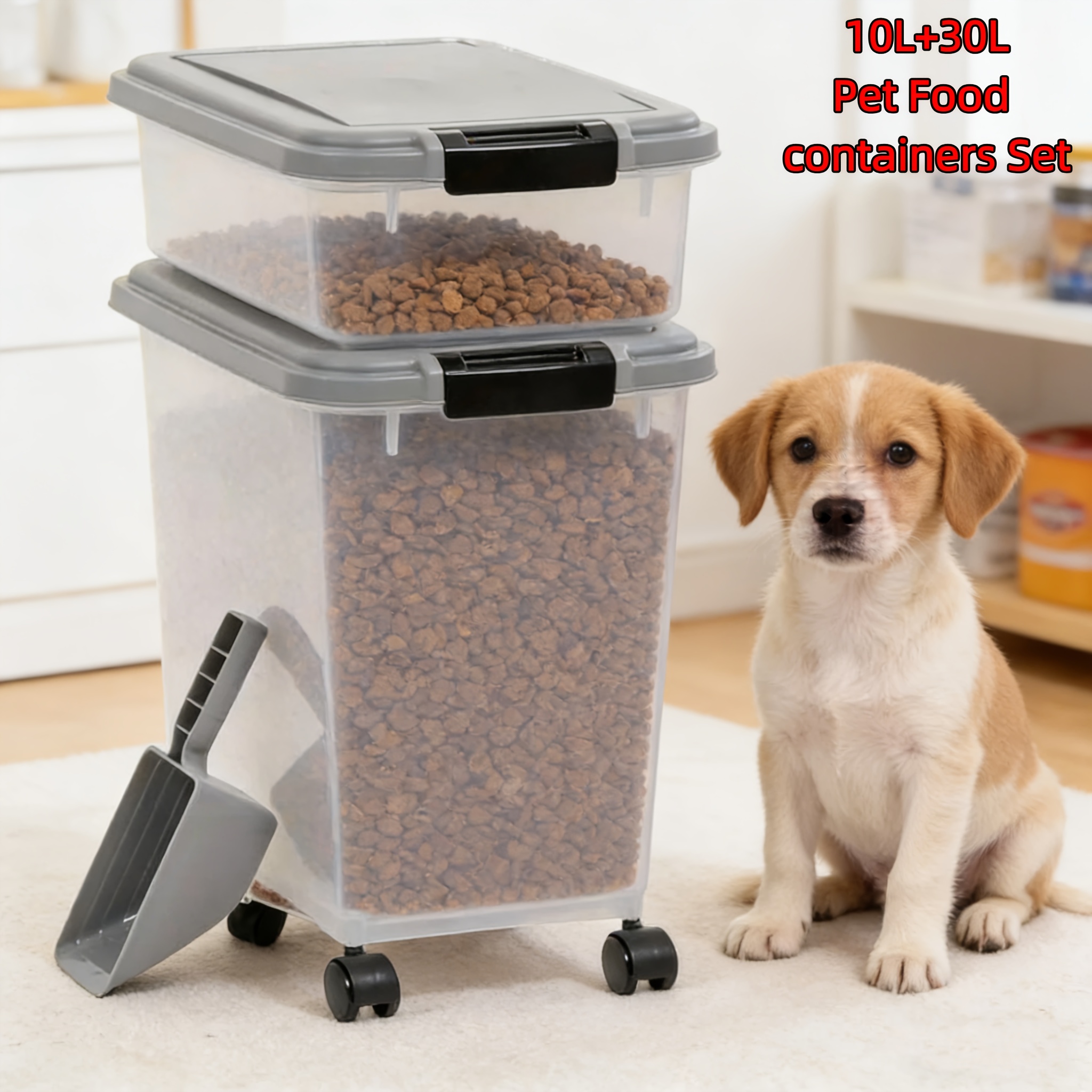 TEMU Airtight For Cats And Dogs-rolling Wheels For , Pet Food Storage Bin With , Large Capacity Dual Canister Pet Food Storage Organizer, Durable Construction, Perfect For Snacks And Food