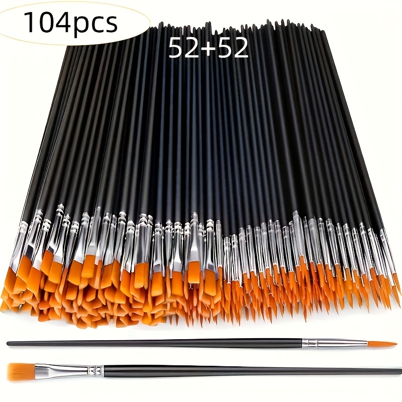 Image of A Set Of 104 Brushes Featuring Flat And Round Heads, Equipped With A Tail Handle, Ideal For Watercolor, Water Powder, Canvas, Rock, And Nail Art, Perfect For Professional Artists And Hobbyists.