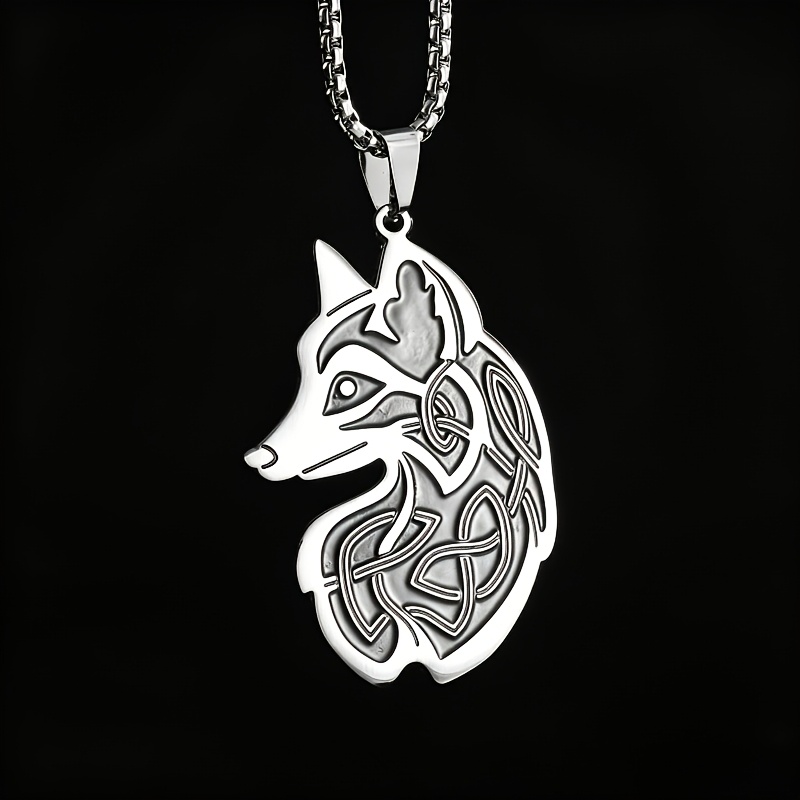 Vintage Embossed Fox Head Pendant Necklace, Forest Wildlife
