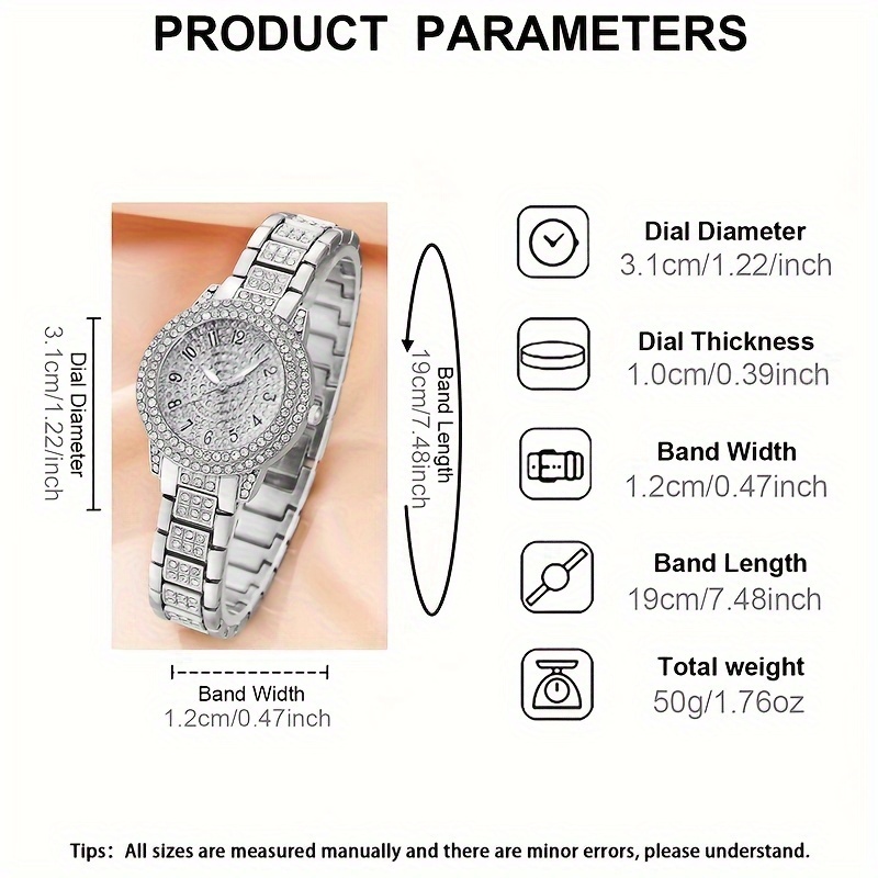 chic womens quartz watch set 3pcs fashionable casual analog wristwatches with alloy band details 0