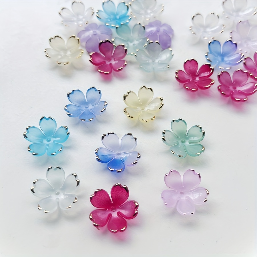 

25pcs 19mm Five-petal Flower Random Mixed Beautiful Irregular Gradient Color Spacer Beads For Jewelry Making Diy Hair Accessories Bracelet Decorations Component