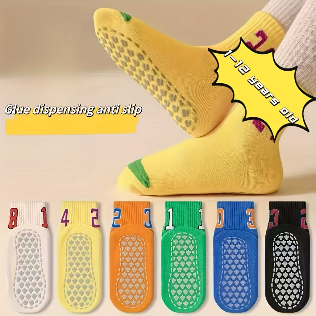 Image of 4/6-pair, Children's Anti-slip Floor Socks With Dots, Anti-slip Socks For Boys And Girls, Suitable For