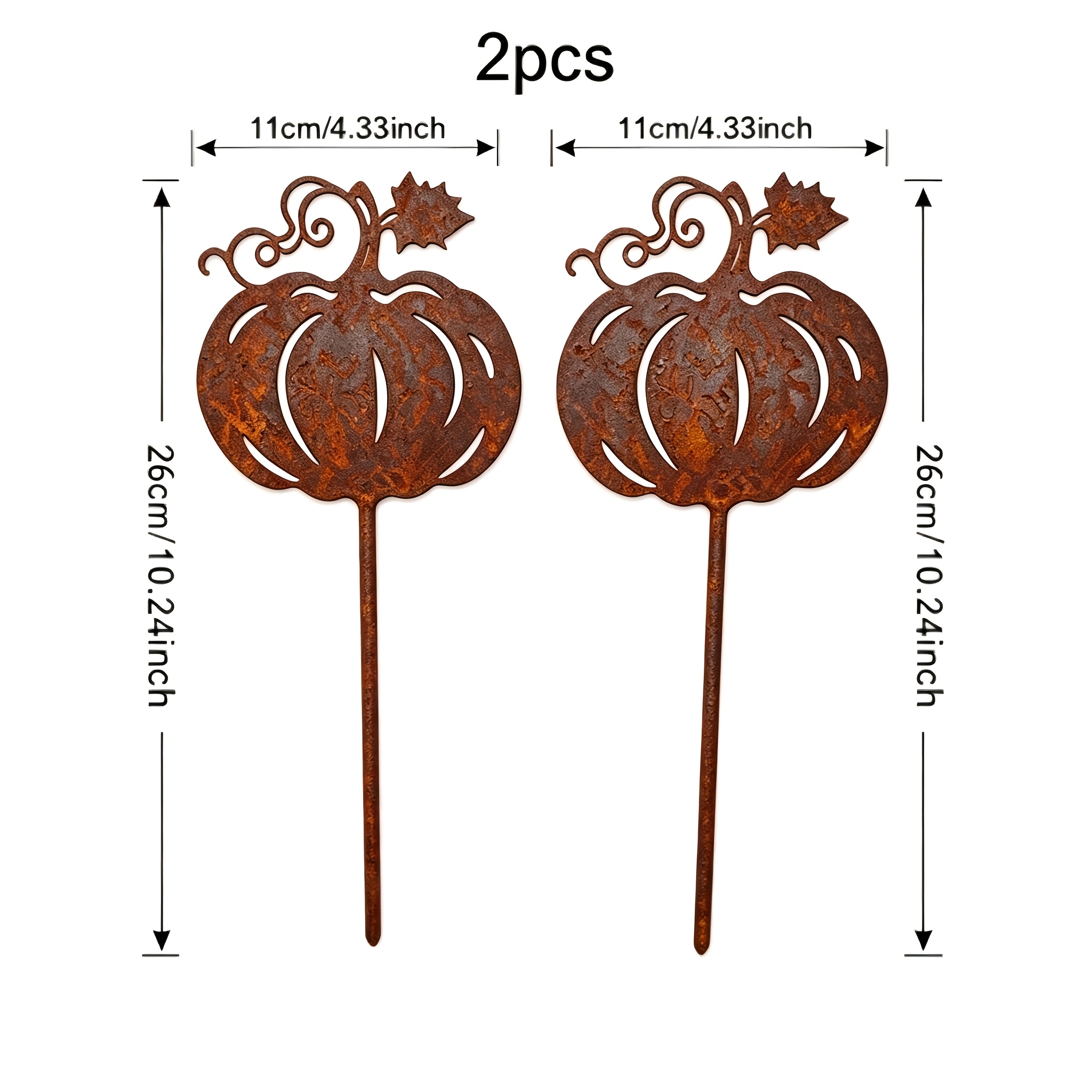 TEMU [2d Flat] 2pcsvintage Rust Color Pumpkin Iron Plunge 2pcs Autumn Garden Flower Pot Decoration Plug-in Halloween Garden Lawn Atmosphere Landscape