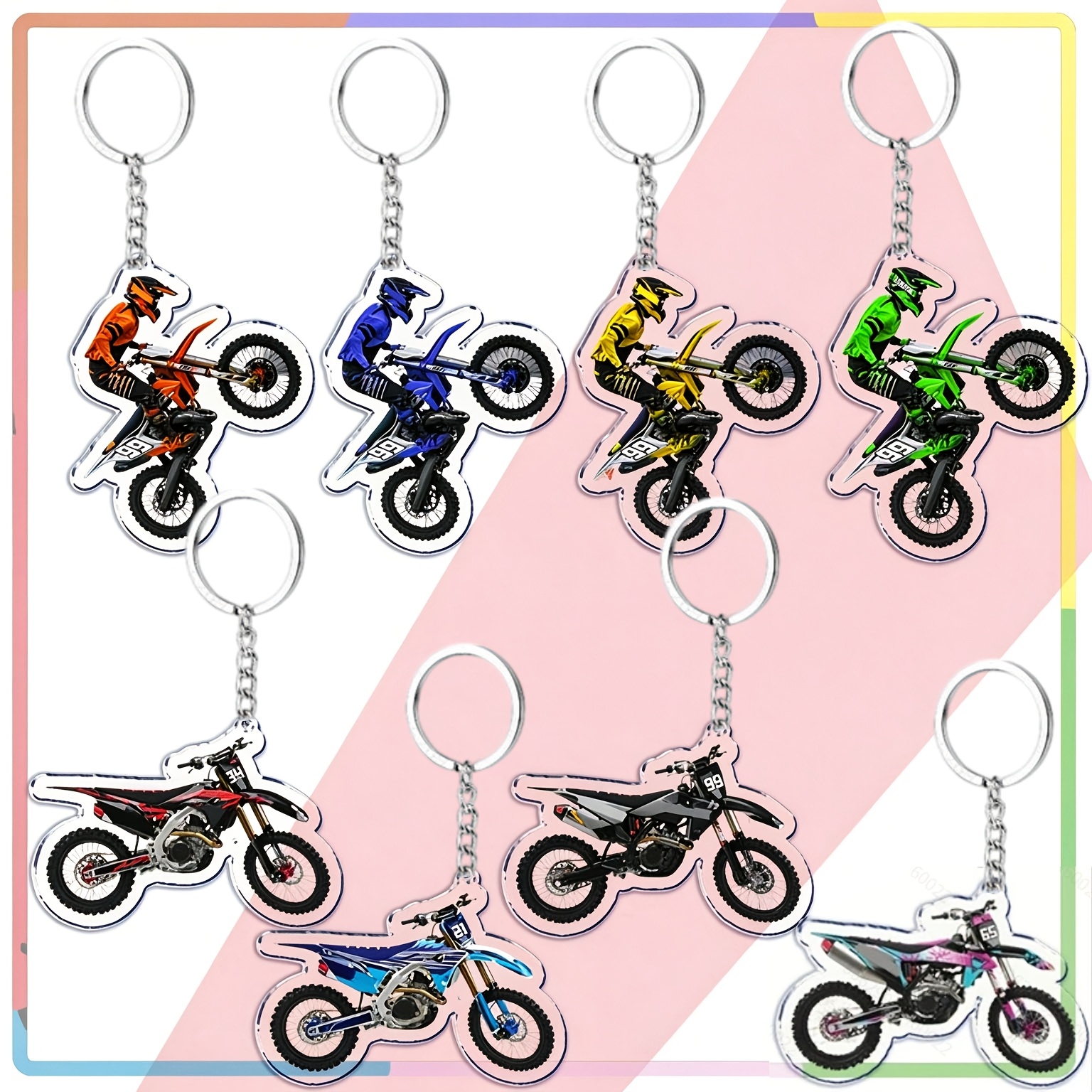 TEMU 2d Flat - 8pcs 2d Flat Cool Motorcycle Off-road Car Keychains Accessory Bag Pendant Off-road Motorcycle Key Ring Key Ring Gift Off-road