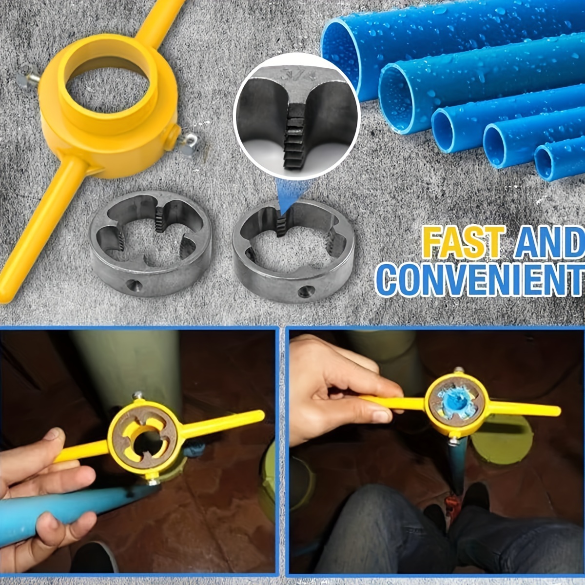 6pcs PVC Pipe Threader Plumbing Tool Kit Tool Pipe Threader Kit with 1 2 Inch 3 4 Inch 1 Inch Dies Reusable PVC Pipe Threader Plumbing Manual Hand