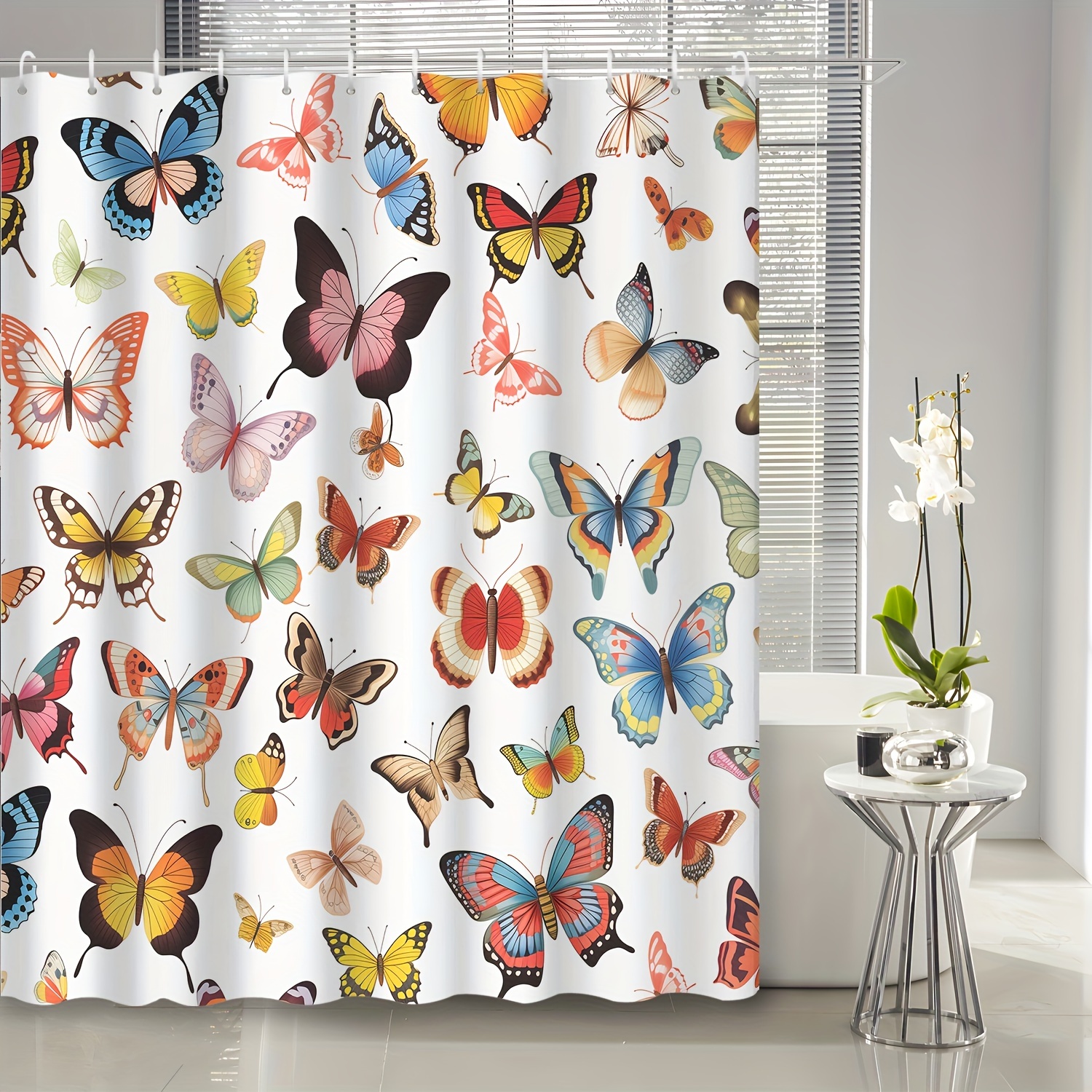 

Vintage Cartoon Butterfly Specimen Print Shower Curtain - Waterproof Fabric, Bath Accessories, Animal Theme, Seasonal, No Lining, Ring Top, Woven