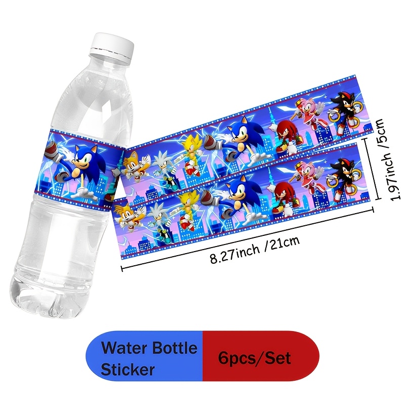 E-shop 6 Stück Papier Wasserflaschen Etiketten, Sonic, Party Dekorationen, Aufkleber, Geburtstags Party Dekorationen, Wasserflaschen Aufkleber, Event