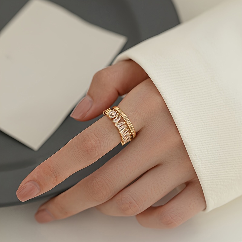 Double Layer Ring with Light Luxury Micro-Set Zirconia for Fashionable Temperament