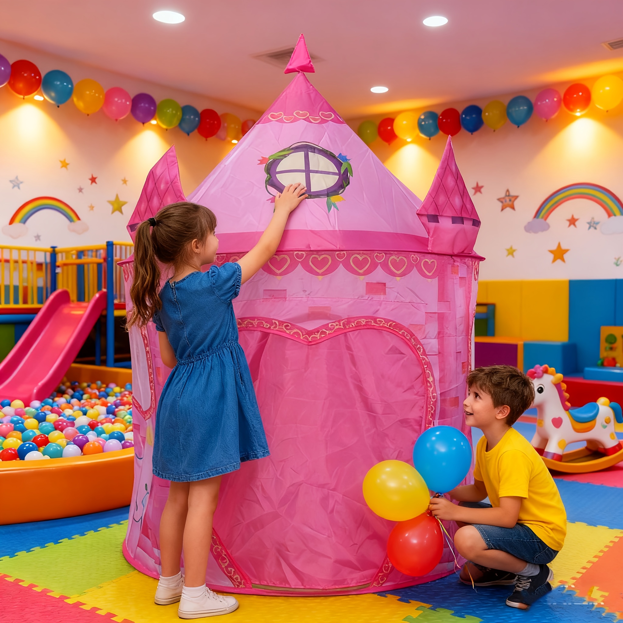 Pink Castle Tent - Breathable & Durable Indoor/Outdoor Play Tent with Colorful Floral Design, Perfect for Halloween & Christmas Gifts, Ideal for Kids to Create Their, Perfect for Outdoor
