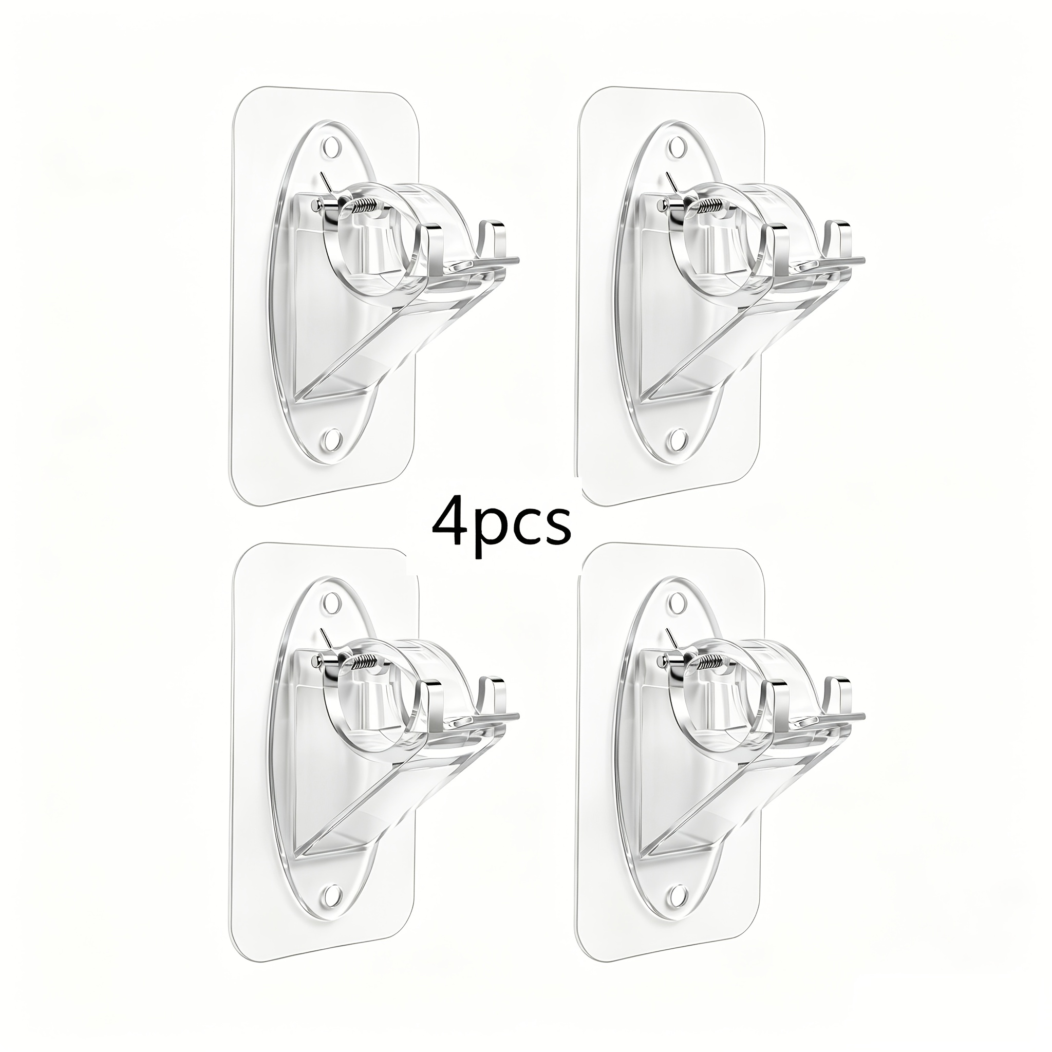TEMU 2/4pcs Set Of No-drill Curtain Rod Holders, Self-adhesive Transparent Hangers, Heavy-duty Support For Curtain Rods, Towel Rods, Plant Hangers,