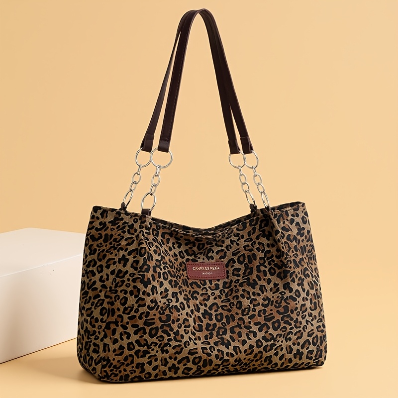 TEMU Women's Tote Bag Leopard Print Handbag Shoulder Bag Versatile Casual Backpack Underarm Bag