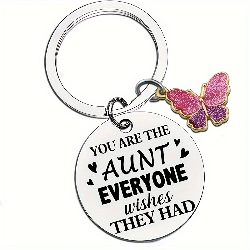 

Stainless Steel Aunt Keychain Gift With Butterfly Charm – Engraved "you Are The Aunt Everyone Wishes They Had" – Round Alphabet Themed Keyring, Single Piece, Ideal For Birthday And Festival Gifting