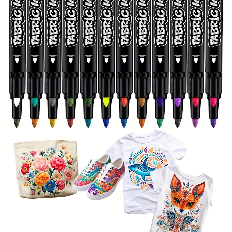 Juego de 12-24 rotuladores permanentes para tela, marcador lavable, pintura  no tóxica para bolígrafo para marcar prendas, ideal para camisetas y
