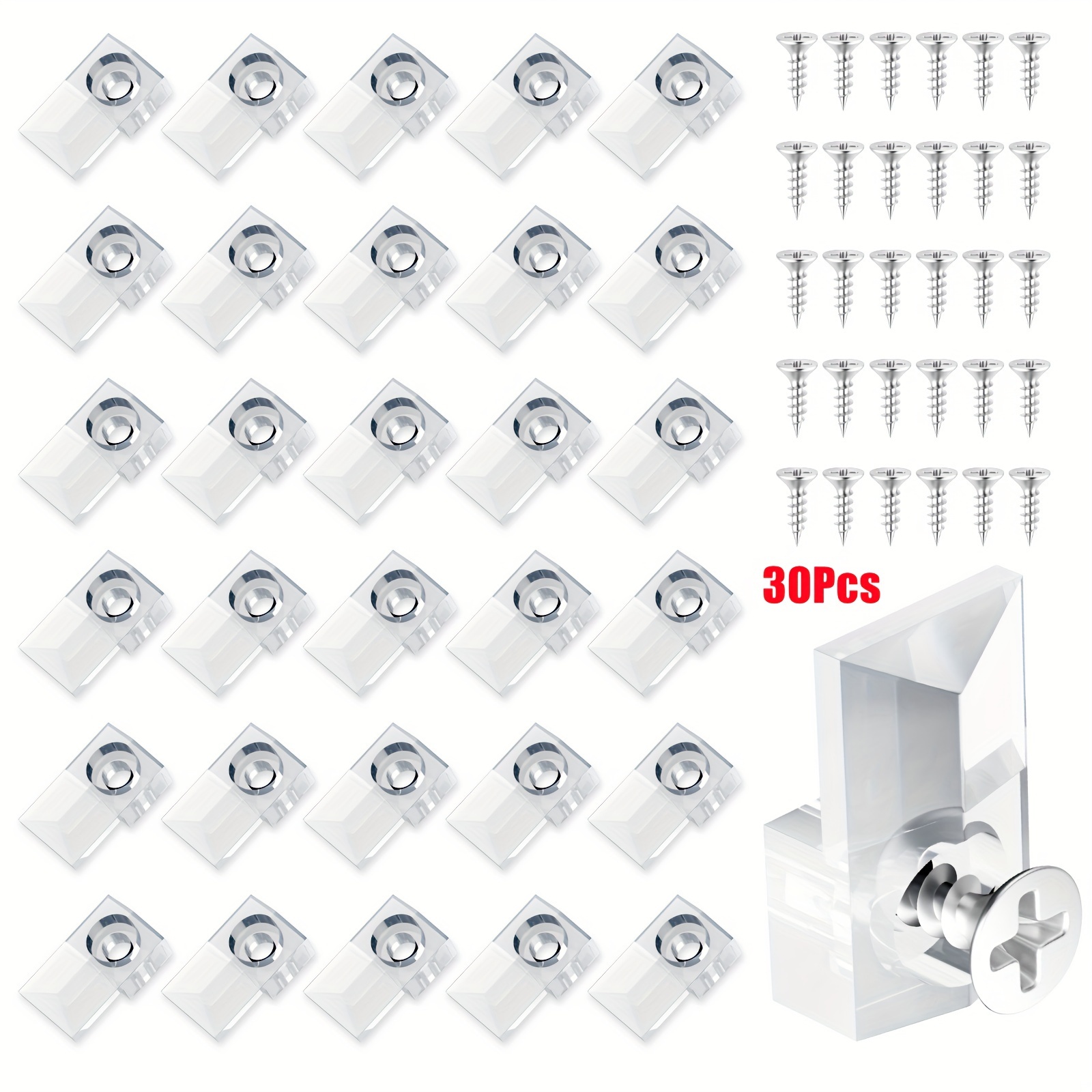 

30pcs Wall-mounted Mirror Hooks, Mirror Bracket Clips, Transparent Plastic Mirror Installation Clips, Glass Fixing Clip Kit Hanging Hardware Wall-mounted Frameless Kit And Fixed Door