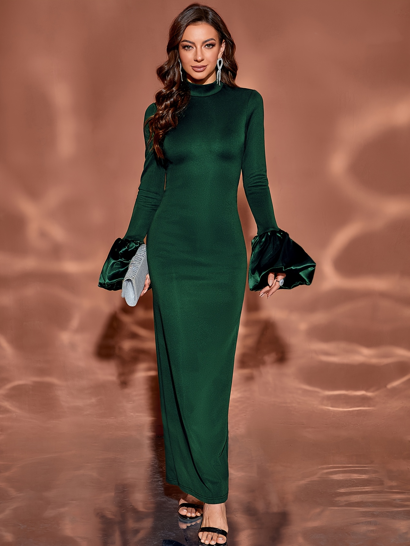 elegant long sleeve wedding guest dress asymmetrical bubble - Temu