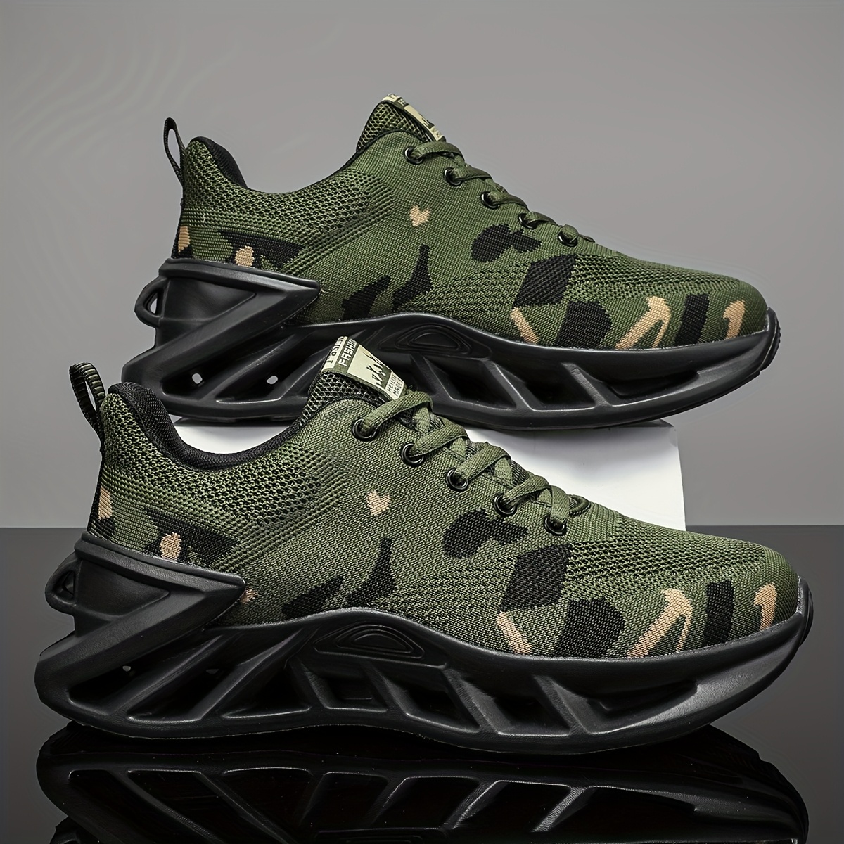 TEMU Camouflage Breathable Mesh Running Shoes, Low Top Lace-up Sneakers With Rubber Sole And Fabric Insole For Casual Outdoor Sports