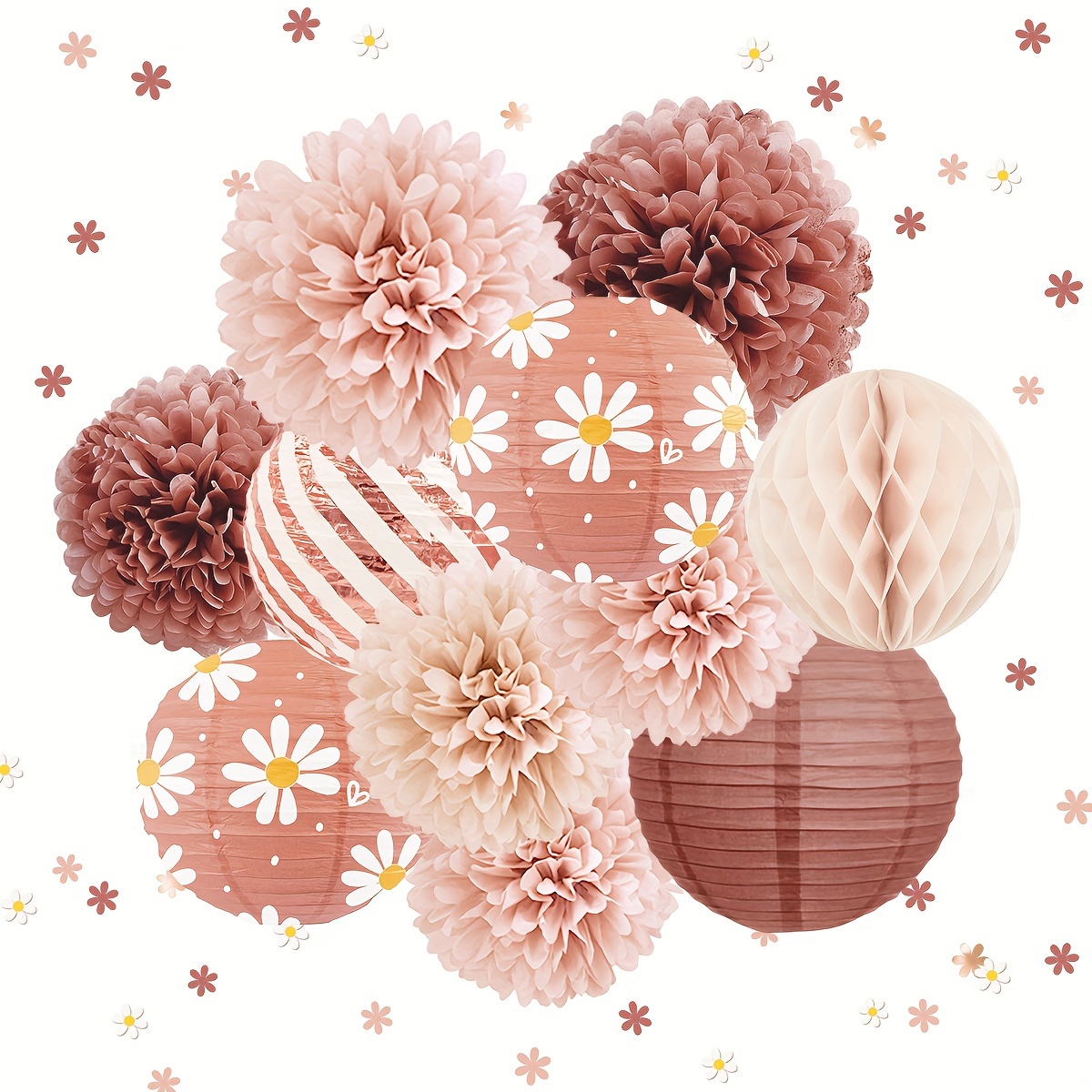 Image of A Set Of 12 Rose Golden Small Flower Sets, With 50 Grams Of Colored Paper On The Desktop, A And Enhancing Your . The Golden Small Flower Lantern Set A Romantic And Elegant Environment And Is The Be