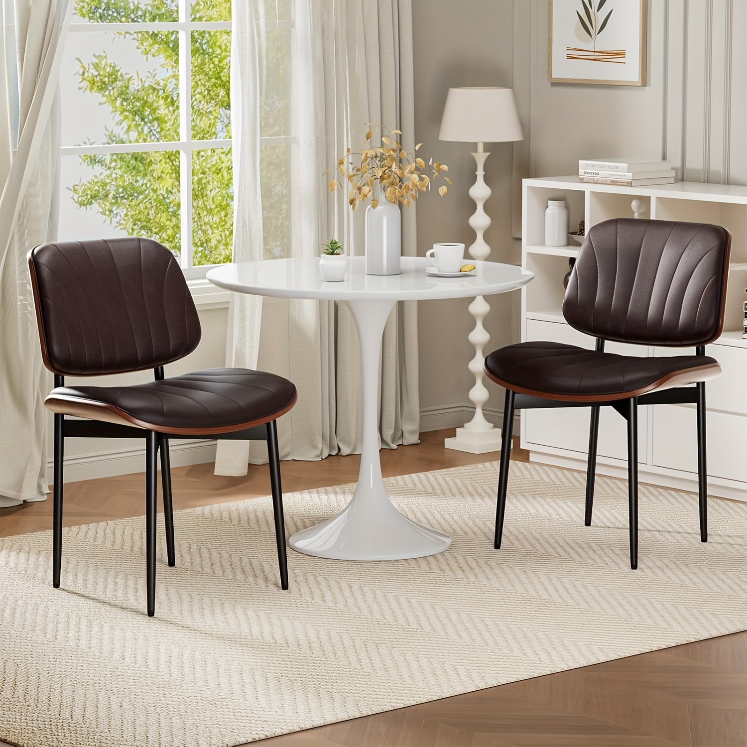 Padded Seat & Backrest - Modern Faux Leather Dining Chairs - Set Of 2 - Metal Legs with Adjustable Feet - for Kitchen, Dining Room, Office