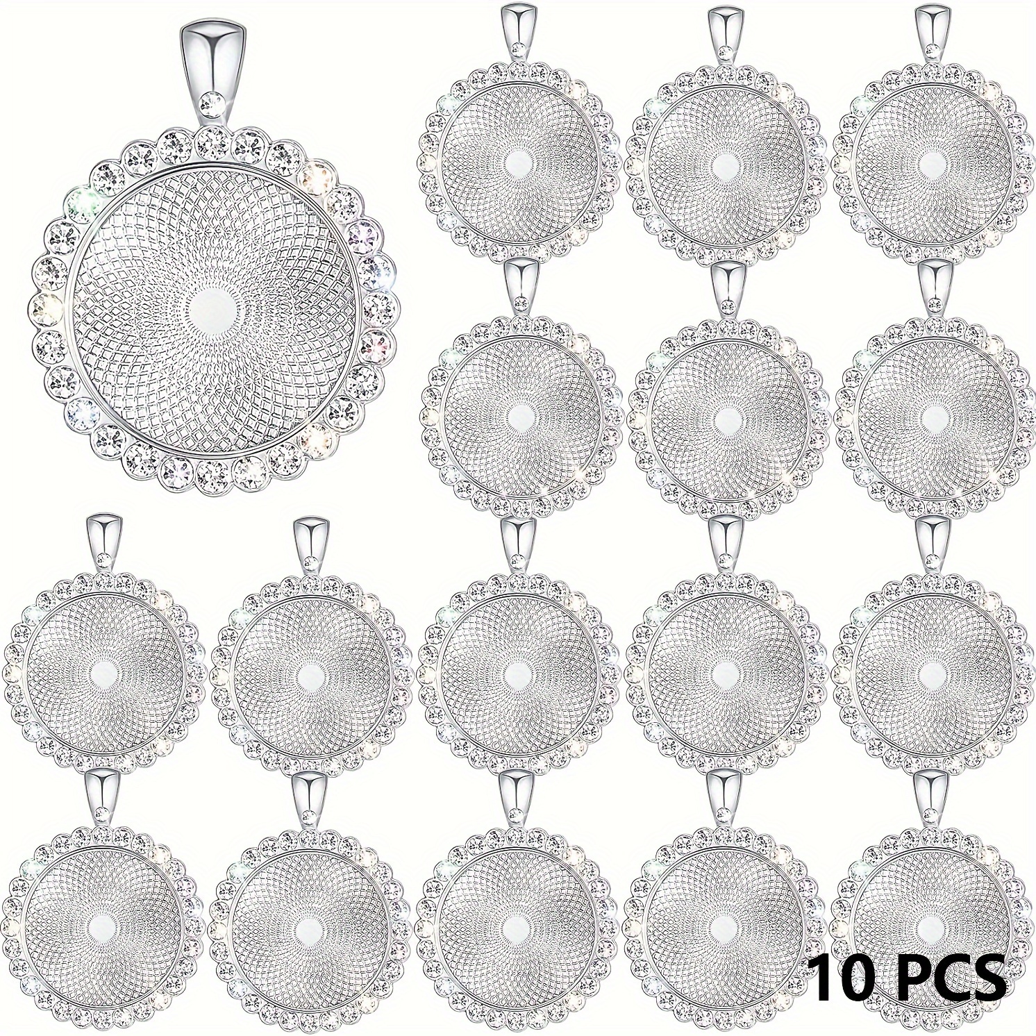 TEMU 10pcs Bezel Pendant Trays Blanks Cabochon Pendant Setting Diy Trays For Crafts Jewelry Making Project