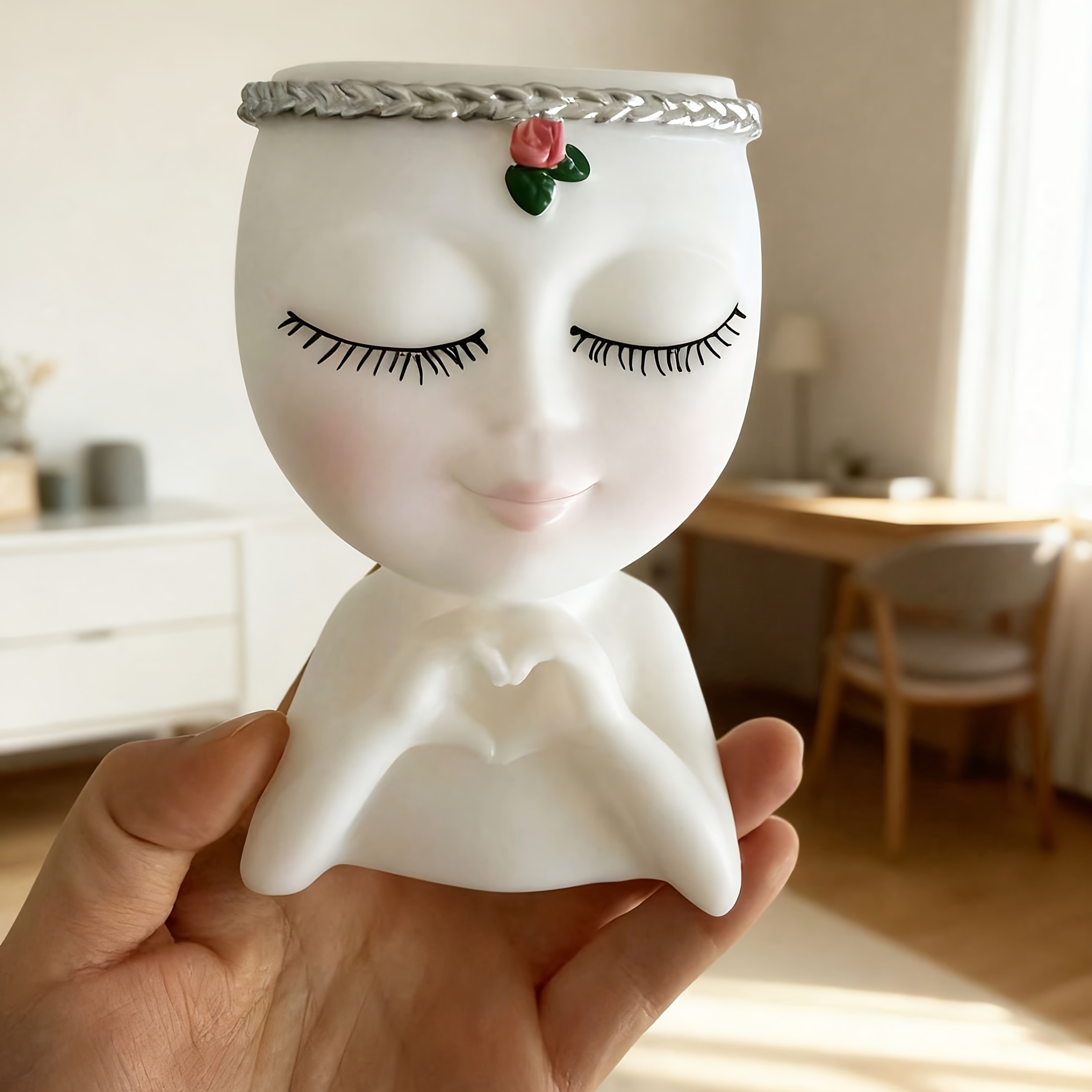 TEMU Seau de rangement pour pinceaux de maquillage, 1 pièce, motif petite fille mignonne, porte-pinceaux, vase en plastique, bac de rangement