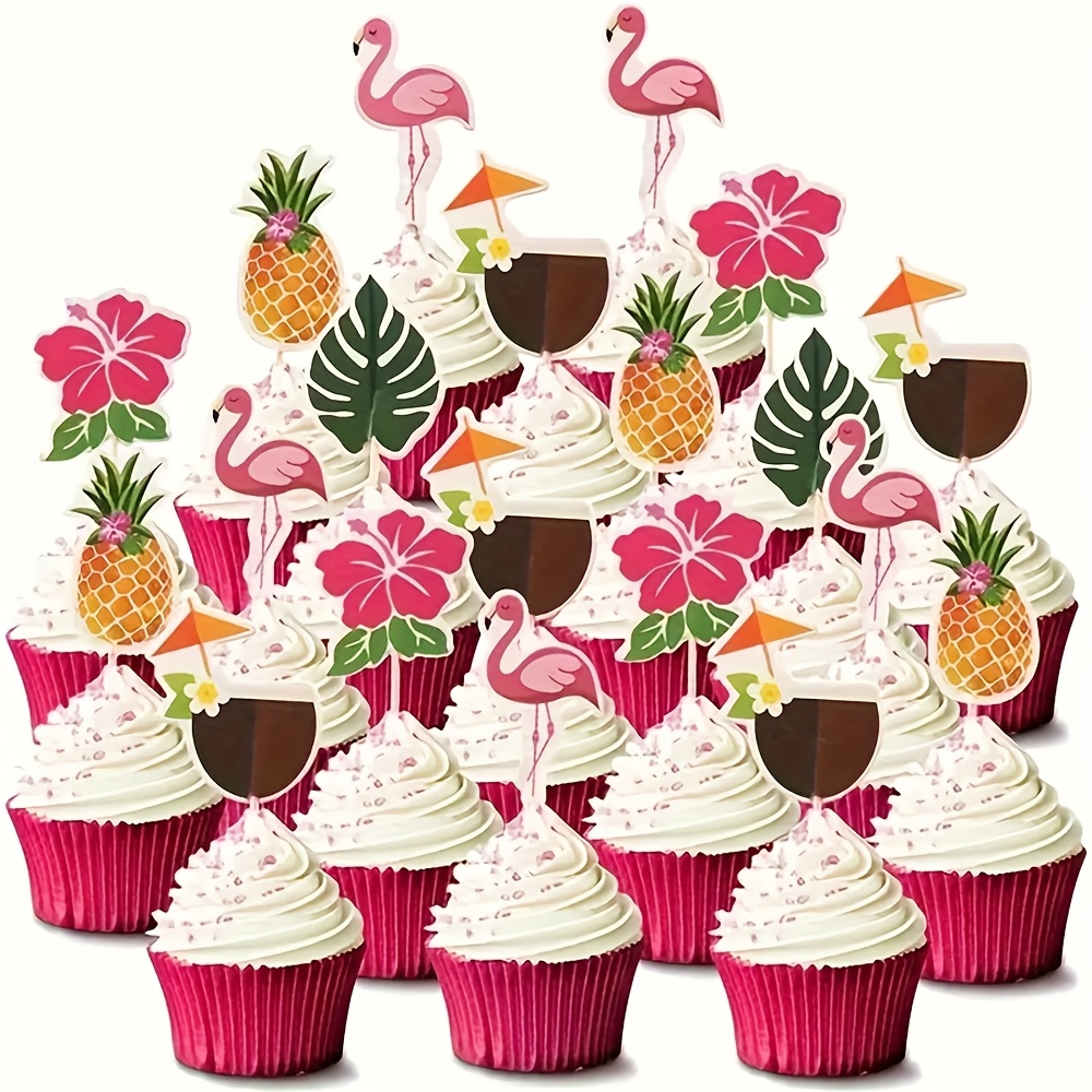 Tropischer Kuchendekor 'Happy Birthday' – Hawaiianischer Luau-Aufsatz Mit Flamingo, Palmen & Ananas, Für Sommer- & Geburtstagspartys
