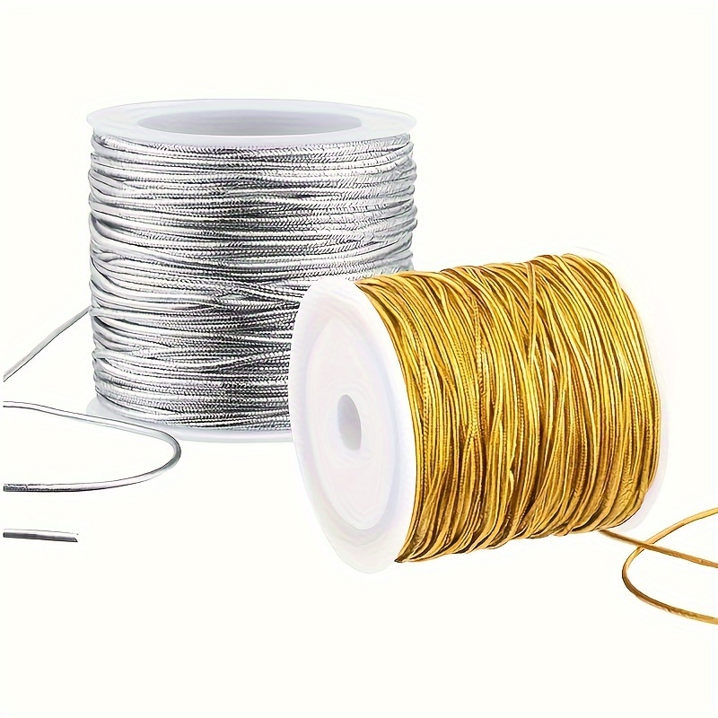 

1pc 5 Yards Ribbon, 1mm/1.5mm , Golden & Silvery Round Rubber Band, Stretchy Fabric Tape For Waistband, Diy Crafts, Christmas Decoration, Bouncy Material