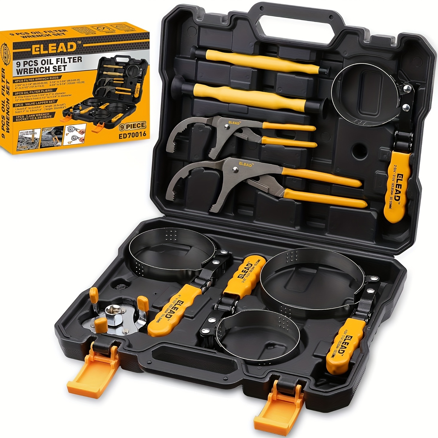 

9-piece Oil Filter Wrench Set - Carbon Steel Adjustable Oil Filter Removal Tool Kit With Carrying Case