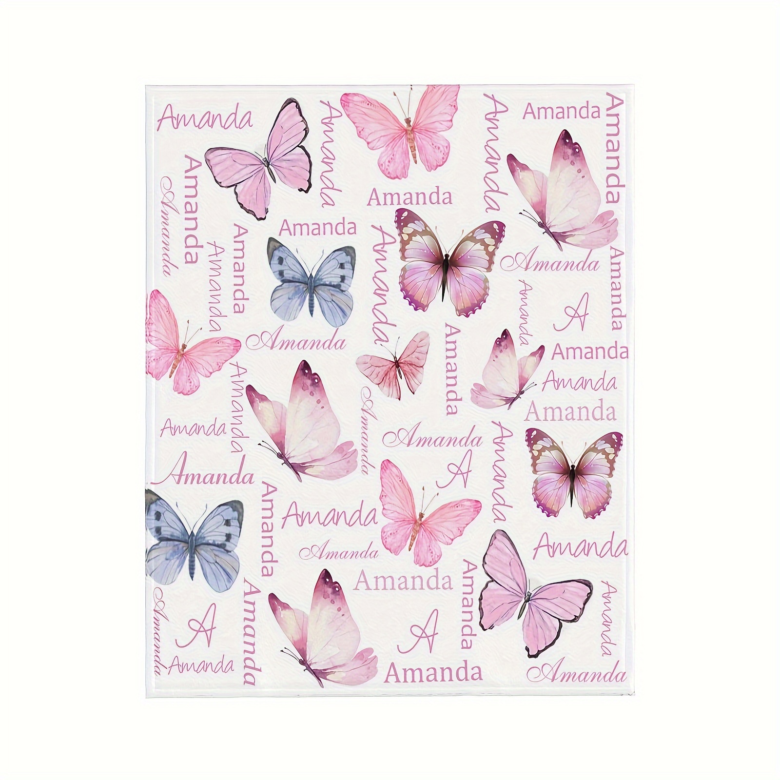 

Custom Name Butterfly Print Flannel Blanket - Soft, Allergy-friendly Throw For Couch, Bed, Office, And Outdoor Use - Perfect Gift