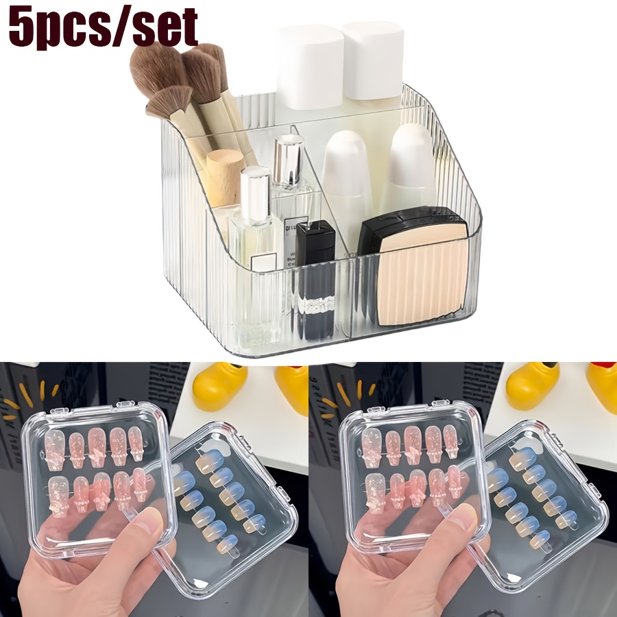 TEMU Set da 5 pezzi Organizzatore per cosmetici in acrilico , Scaffale porta cancelleria, Porta pennelli da trucco, Portapenne, per riporre rossetti,