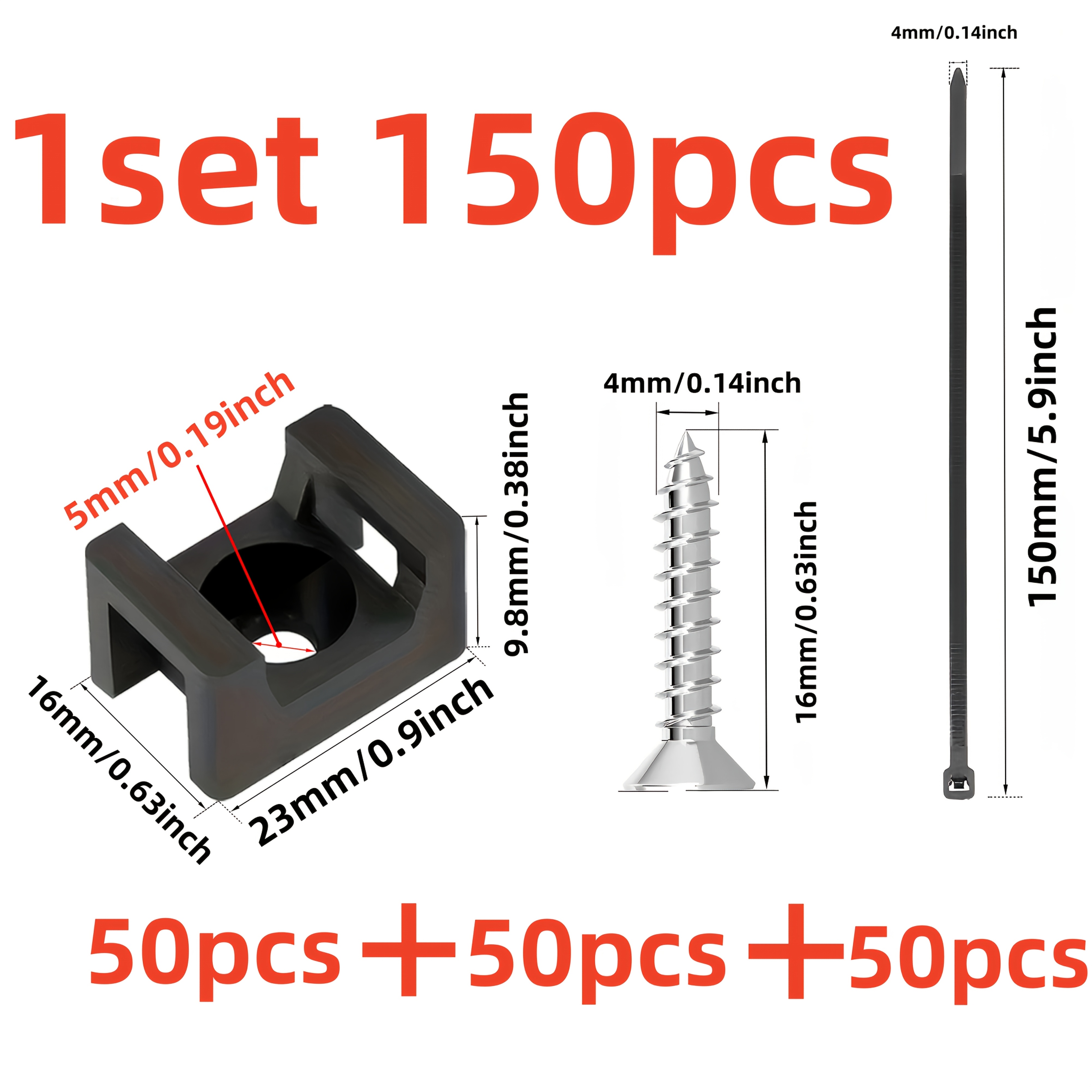 10/30/50/90/150pcs Type Cable Tie Mounts Kit With Ties & Stainless Steel Screws, Anchor Clamps For Industrial/home/outdoor Cable Management, Wire Holder Base For Electrical Automotive Organization