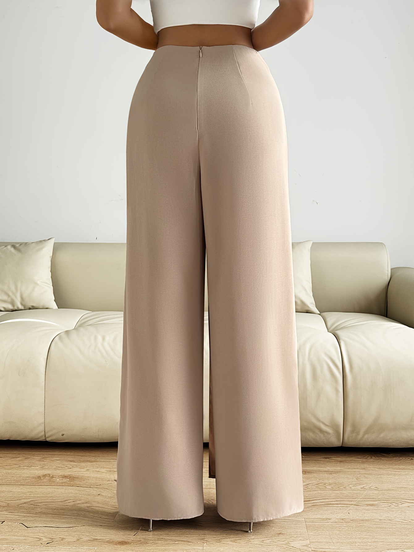 solid high waist pants elegant wide leg tie waist pants - Temu Poland