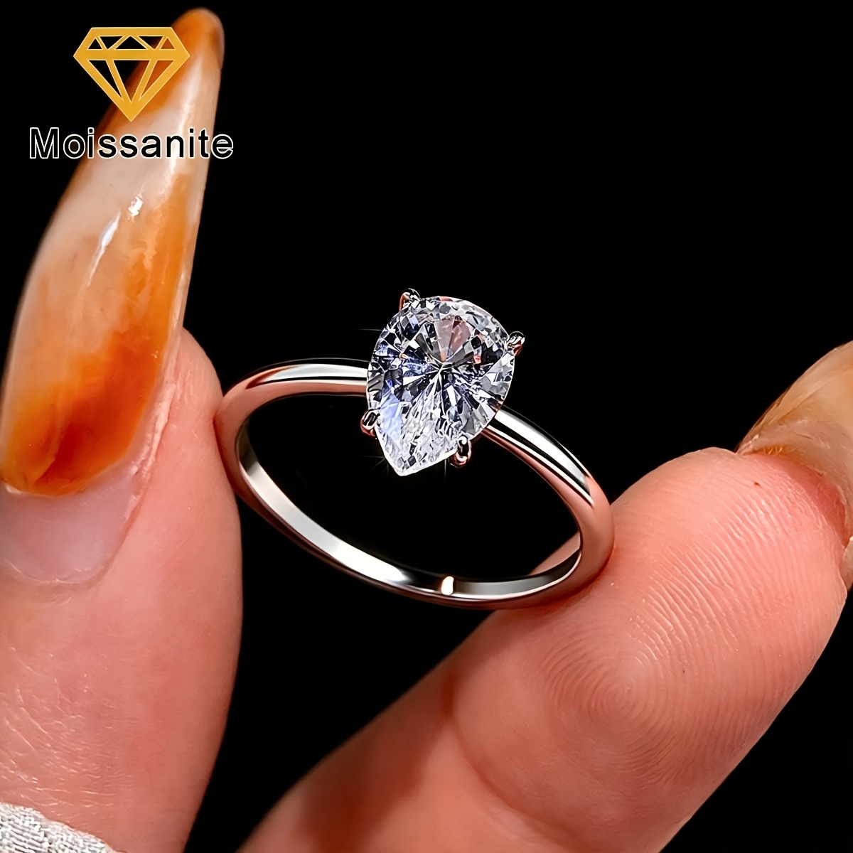 Women's 1Ct Pear-Shaped Moissanite Flower Promise Wedding Engagement Ring