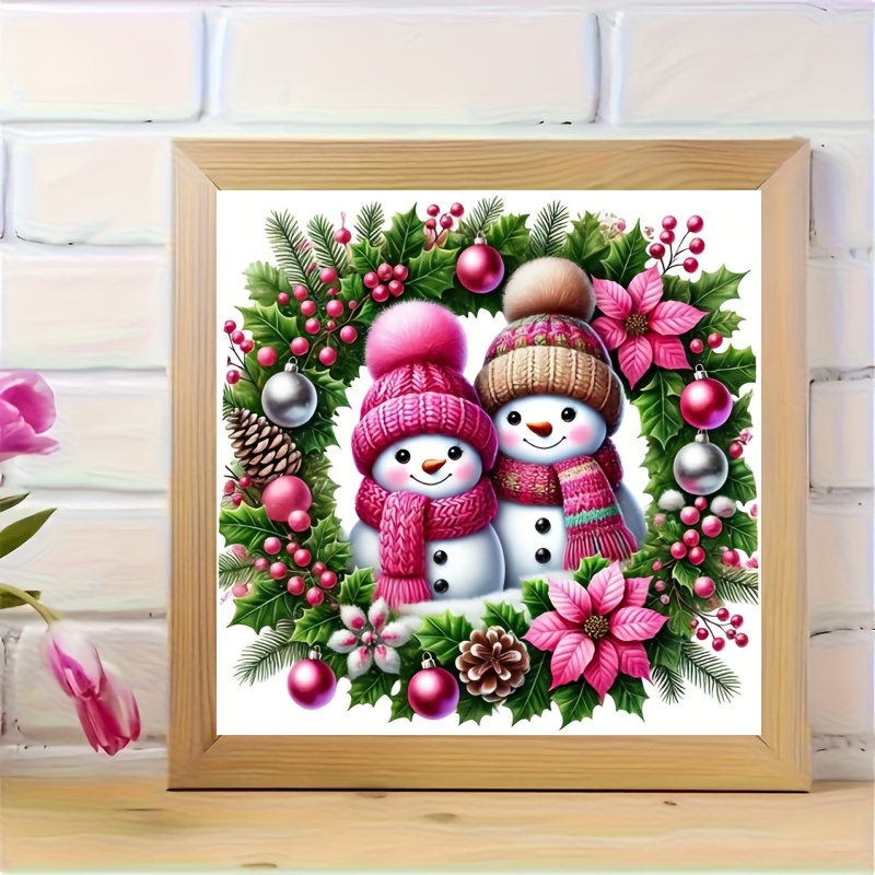 TEMU Een nieuwe set Boheemse kerstkring met belmotieven, met sneeuwmannen voor koppels. Deze borduurset bevat 11CT canvas voor kruissteek. Het is
