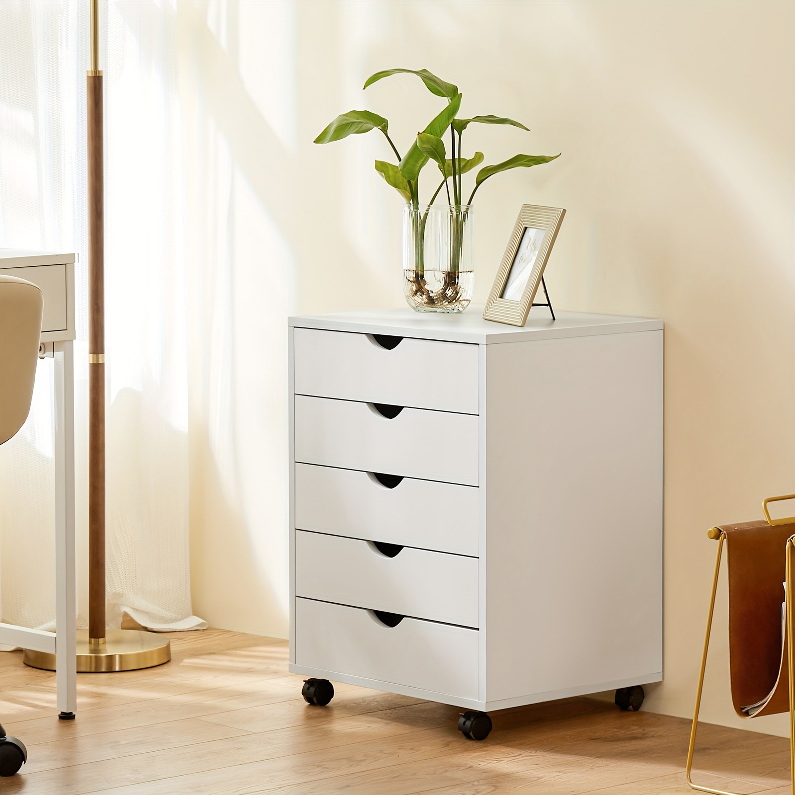 TEMU 5-drawer Wooden Mobile Filing Cabinet, Under The Desk, Open Storage Box, Suitable For Home And Office Use